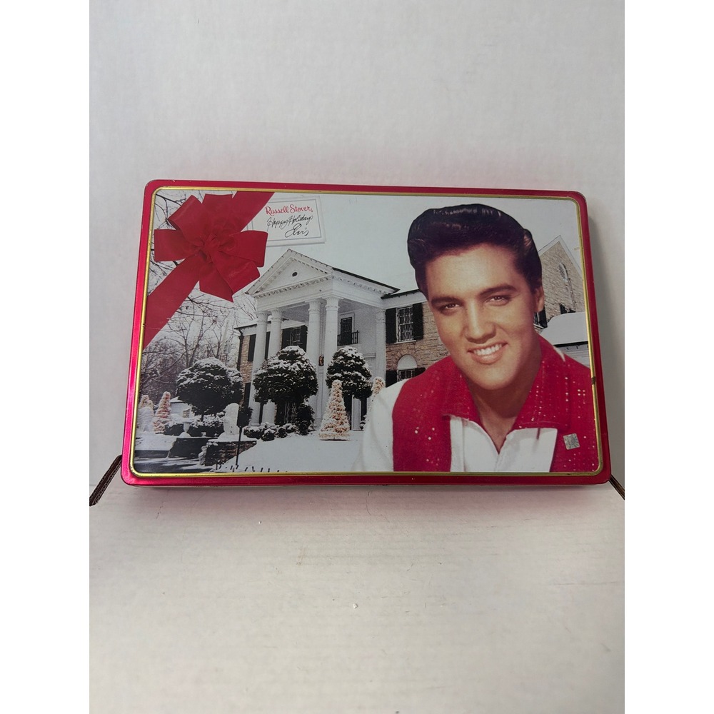 Vintage 1999 Russell Stover Elvis Presley Graceland Holiday Tin Collectible Red